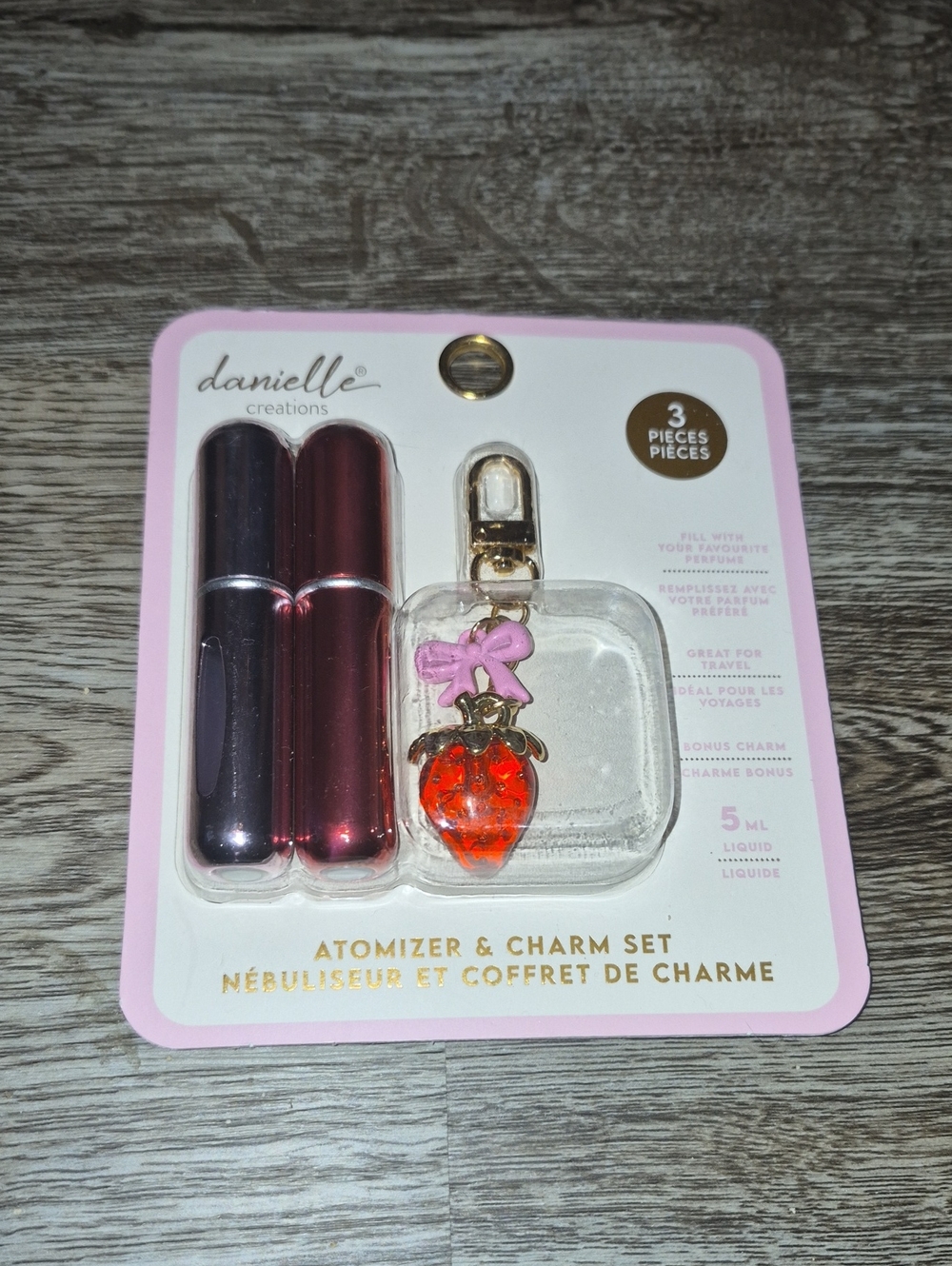 Danielle Creations Pink & Red Travel Atomizer Set with Strawberry Charm